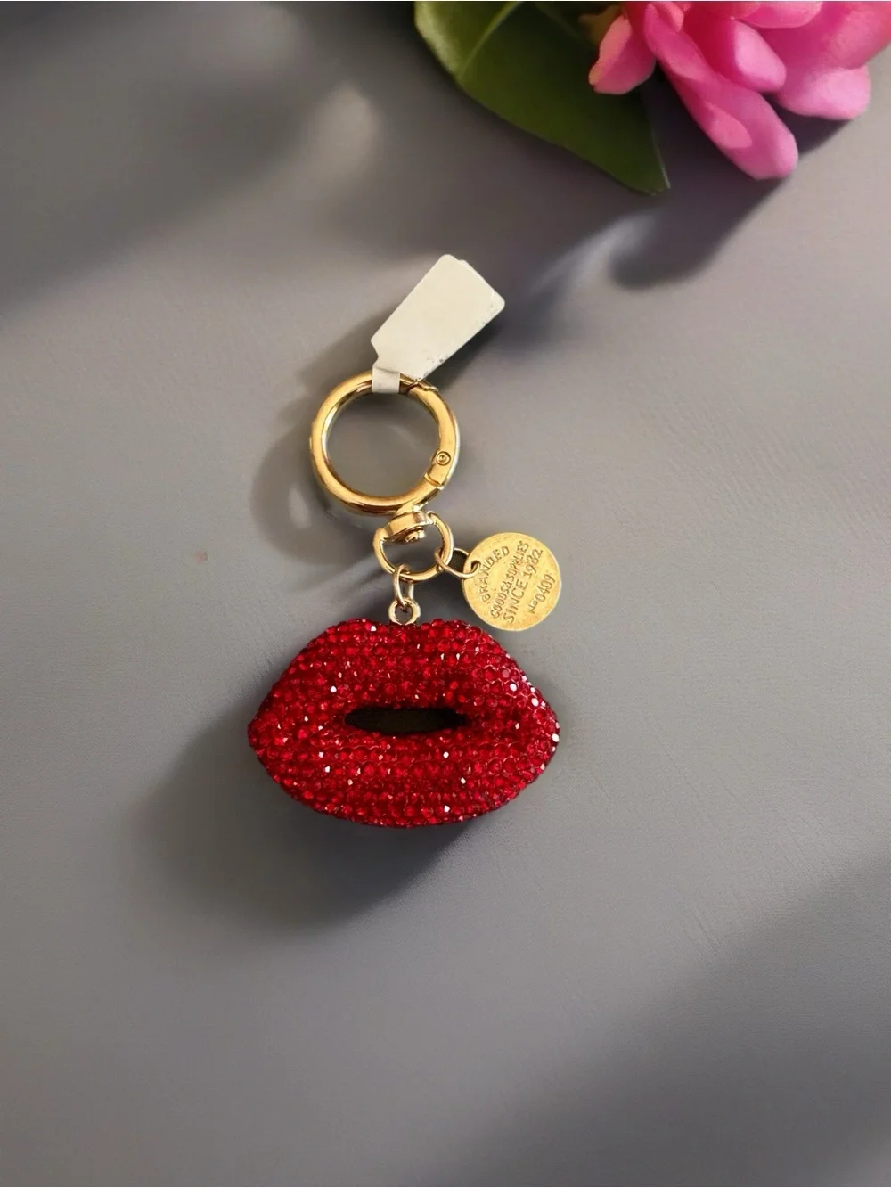 Crystal Lip Keychain Charm - Red